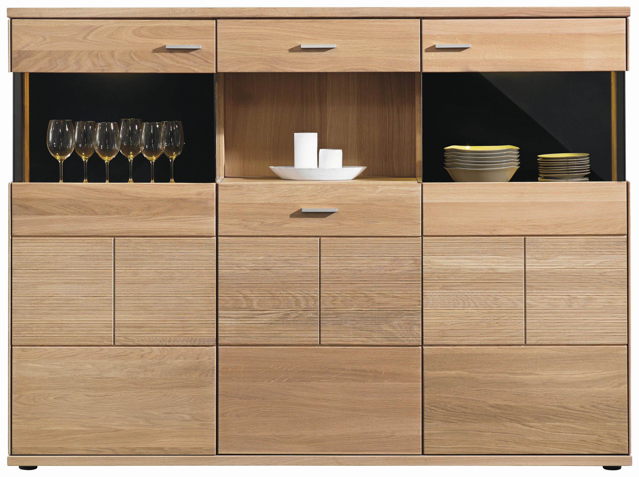 HIGHBOARD Portland  in 183/136/40 cm  - Silberfarben/Schwarz, Design, Glas/Holz (183/136/40cm) - Musterring