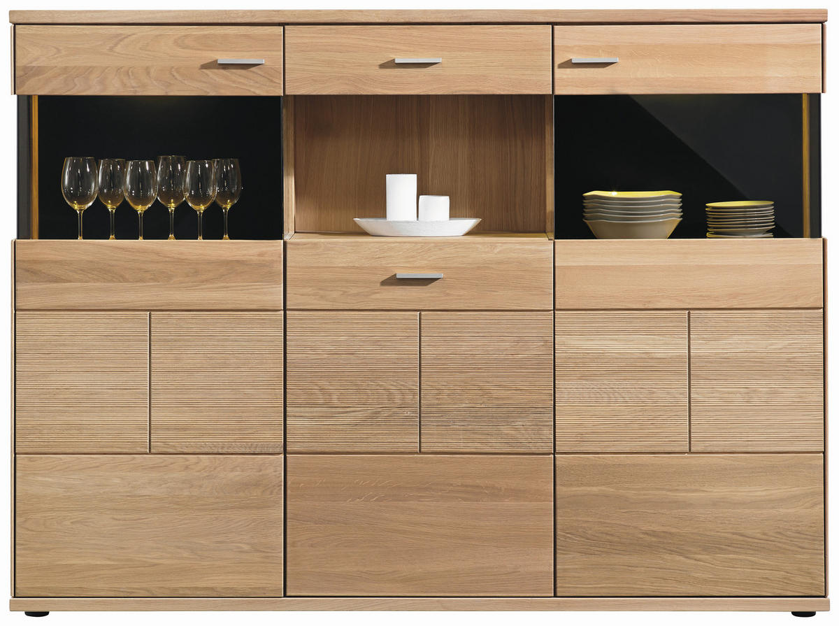 HIGHBOARD Portland  in 183/136/40 cm  - Silberfarben/Schwarz, Design, Glas/Holz (183/136/40cm) - Musterring
