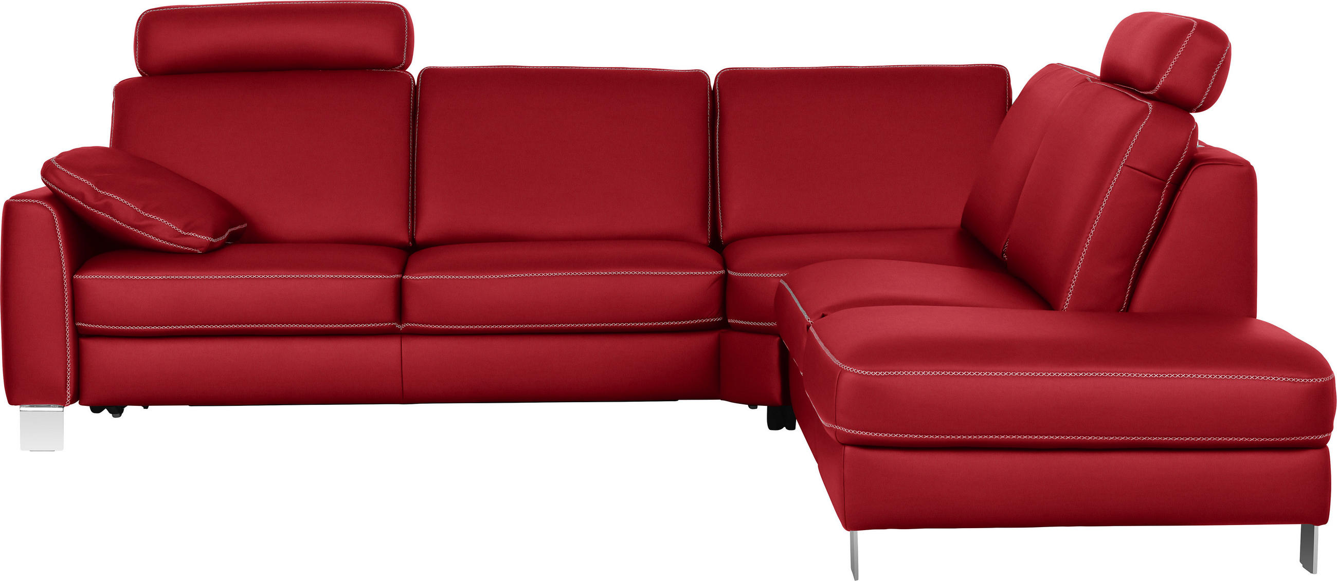 ECKSOFA in Echtleder Rot  - Chromfarben/Beige, Konventionell, Leder/Metall (272/245cm) - Valdera