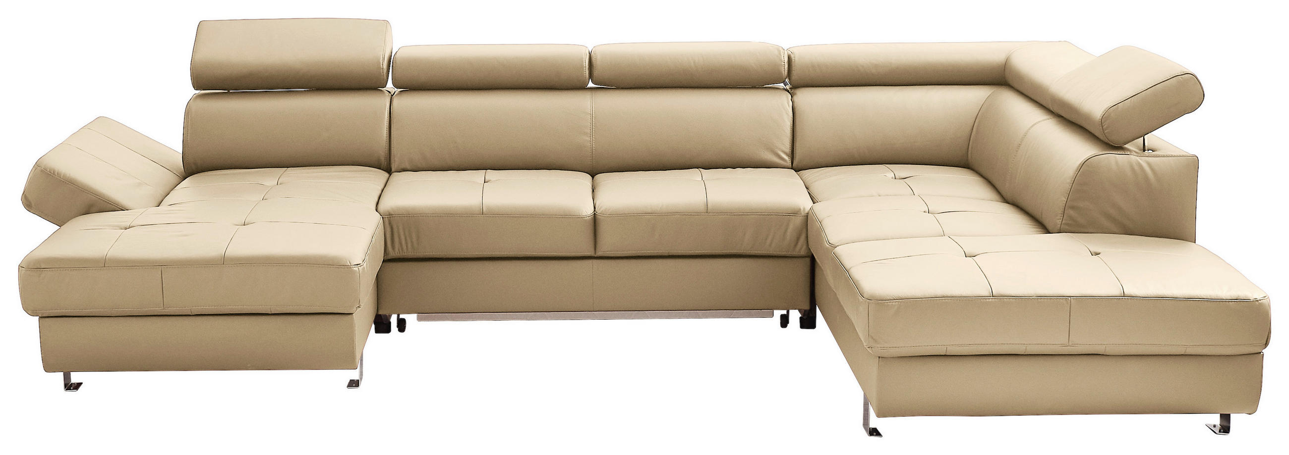 WOHNLANDSCHAFT Ecru Kombination Echtleder/Lederlook Lederlook  - Chromfarben/Ecru, Design, Leder/Textil (157/327/212cm) - Stylife