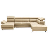 WOHNLANDSCHAFT Ecru Kombination Echtleder/Lederlook Lederlook  - Chromfarben/Ecru, Design, Leder/Textil (157/327/212cm) - Stylife