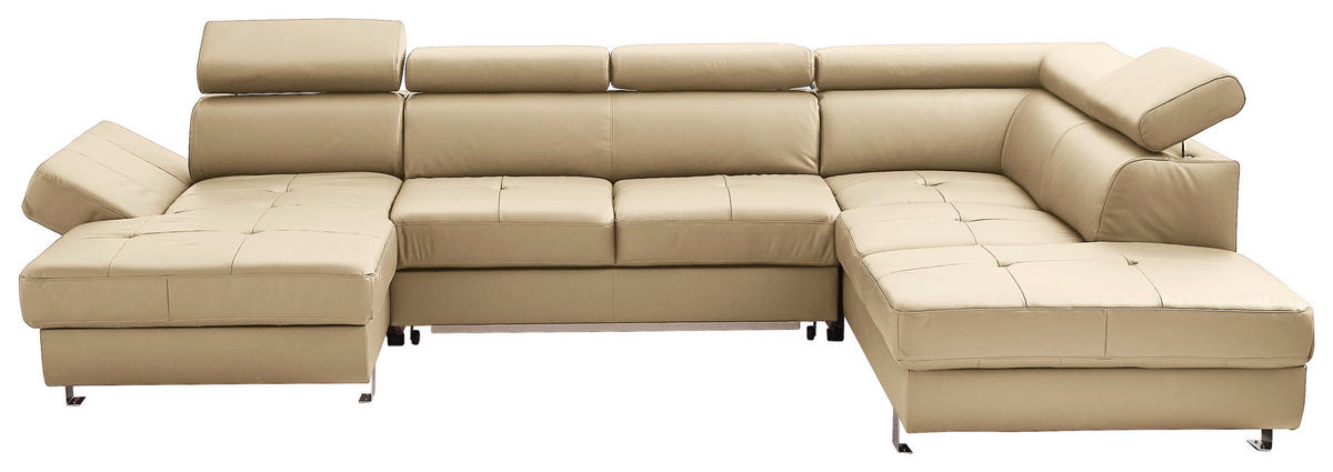 WOHNLANDSCHAFT Ecru Kombination Echtleder/Lederlook Lederlook  - Chromfarben/Ecru, Design, Leder/Textil (157/327/212cm) - Stylife