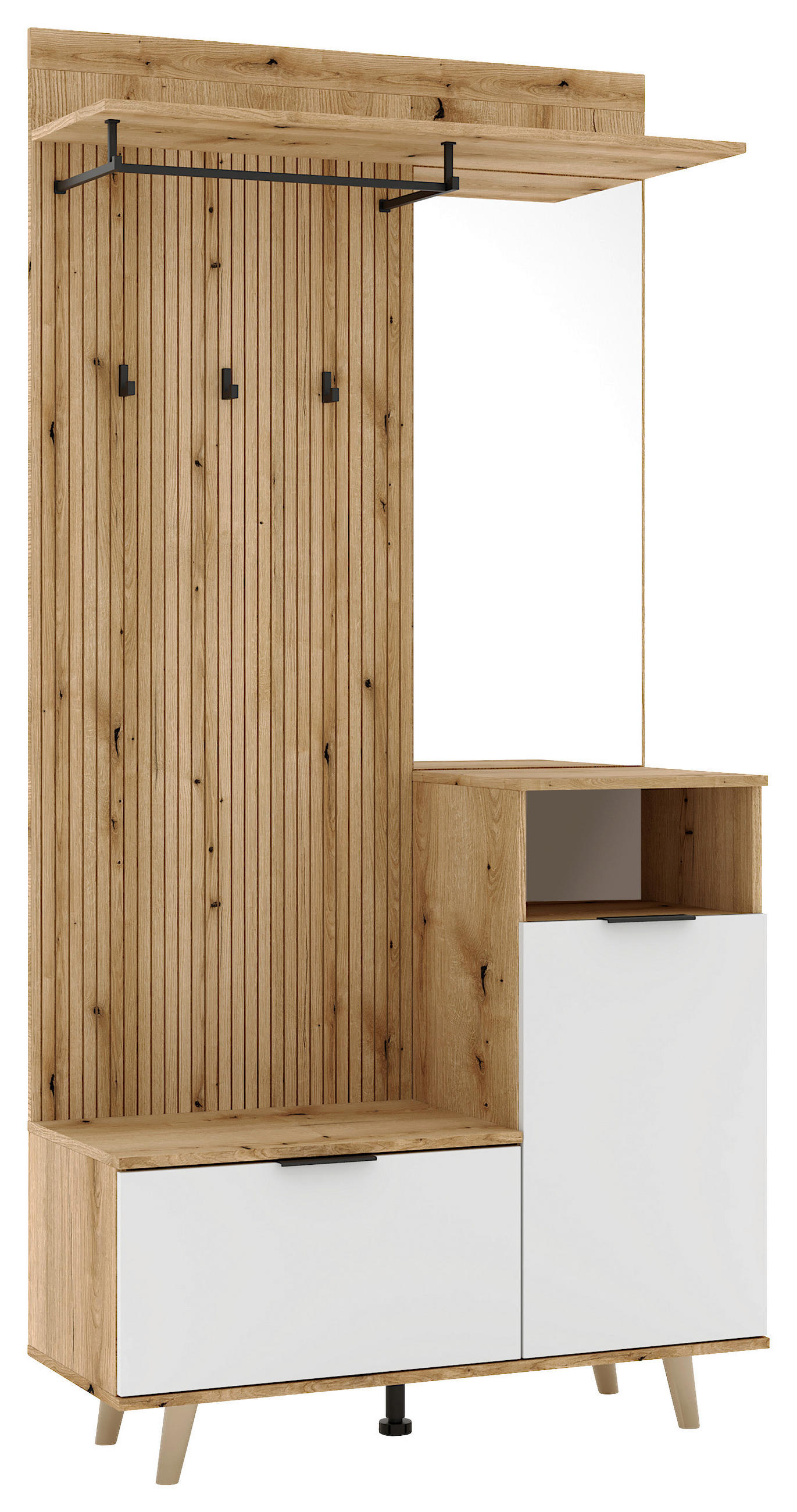 Thumbnail - Boxxx Garderobe Nordic, Weiß, Eiche, Holzwerkstoff, 100x204x40 cm, Garderobe, Garderoben-Sets & Serien