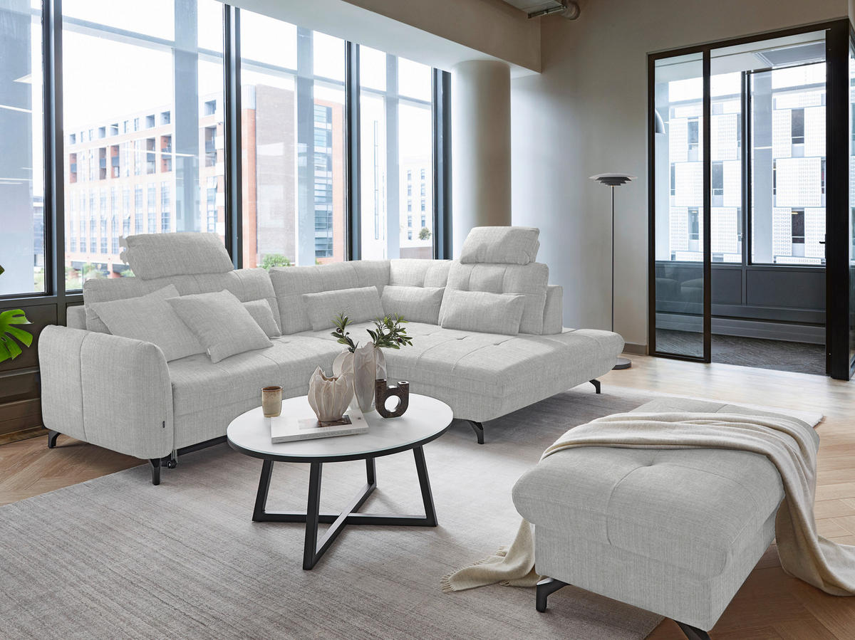 ECKSOFA in Flachgewebe, Leinenoptik Silberfarben  247/208 cm  - Silberfarben/Schwarz, MODERN, Textil/Metall (247/208cm) - Xora