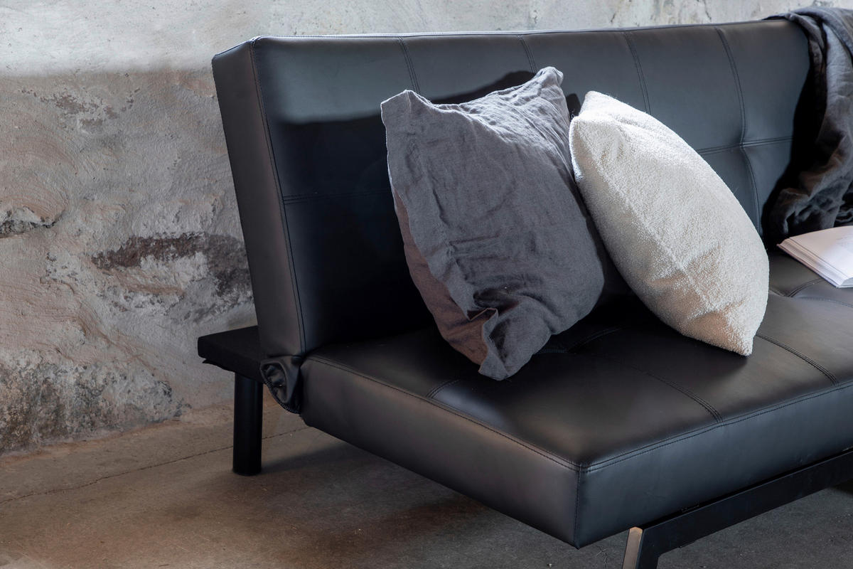 SCHLAFSOFA in Lederlook Schwarz  - Schwarz, Design, Textil/Metall (180/80/55cm) - Livetastic