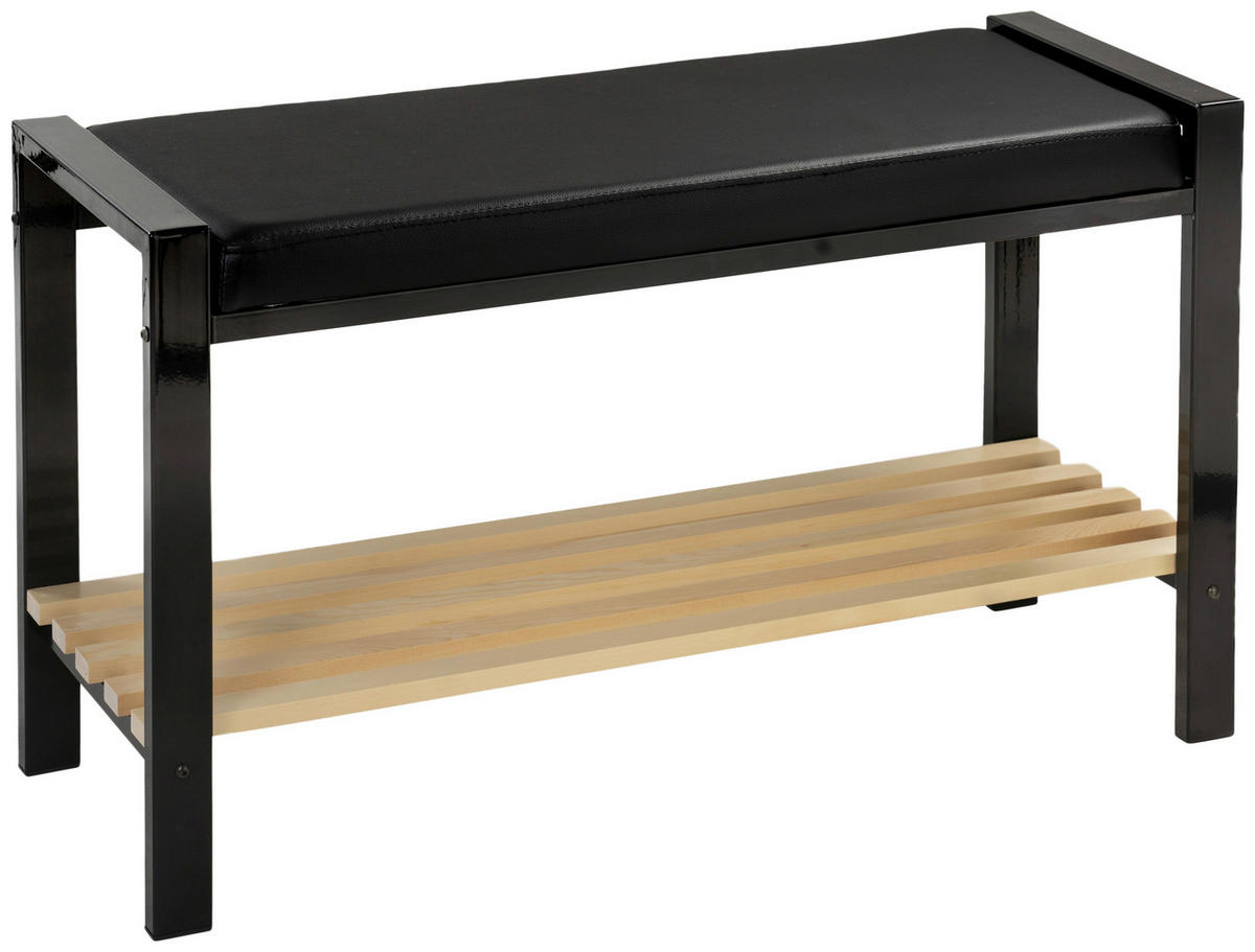 BADHOCKER - Schwarz/Kieferfarben, Basics, Holz/Textil (80/47,5/30cm)