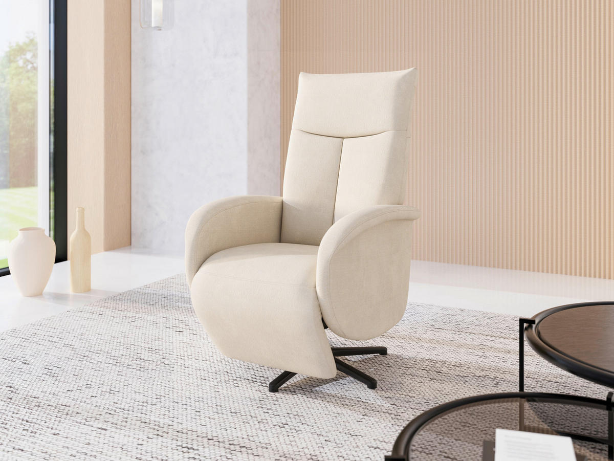 RELAXSESSEL GLENDALE E Chenille Kopfteilverstellung, Rücken echt    - Sandfarben/Schwarz, KONVENTIONELL, Textil/Metall (75/112/82cm) - Sit & More