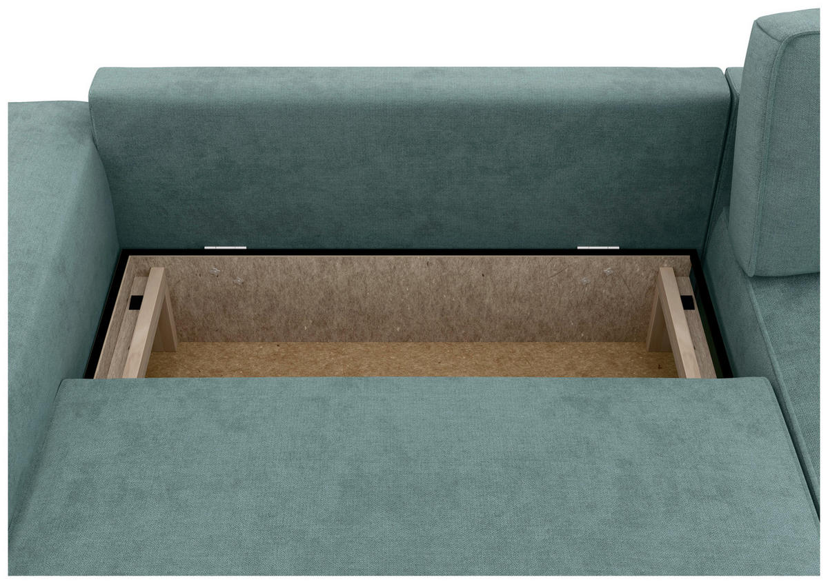 ECKSOFA in Struktur Mintgrau  - Mintgrau/Schwarz, Modern, Kunststoff/Textil (265/164cm) - Trendmanufaktur