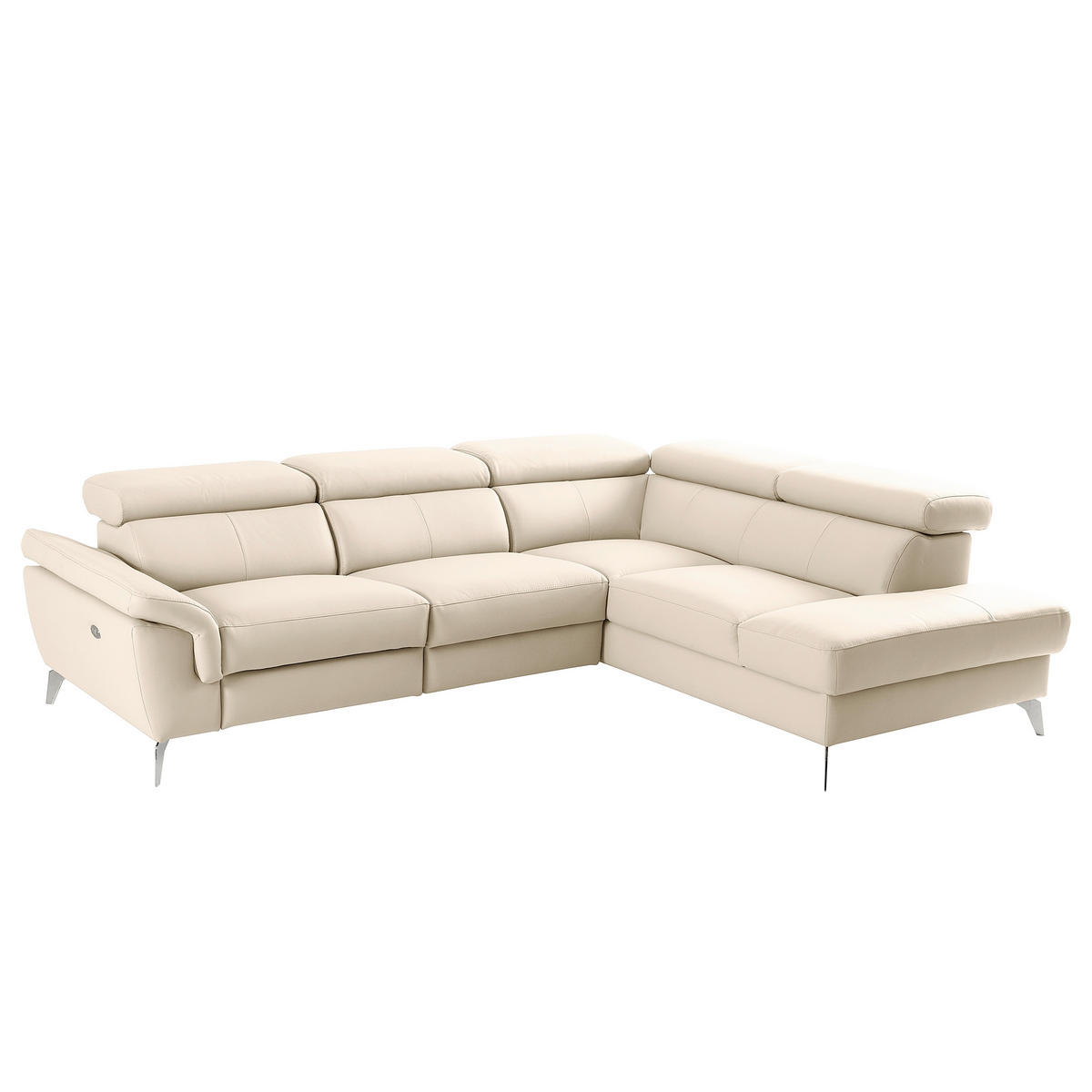 ECKSOFA SONO in Lederlook Echtleder Grau Bettkasten, Armteilverstellung, Kopfteilverstellung  265/210 cm  - Chromfarben/Grau, Design, Leder/Textil (265/210cm) - Livetastic
