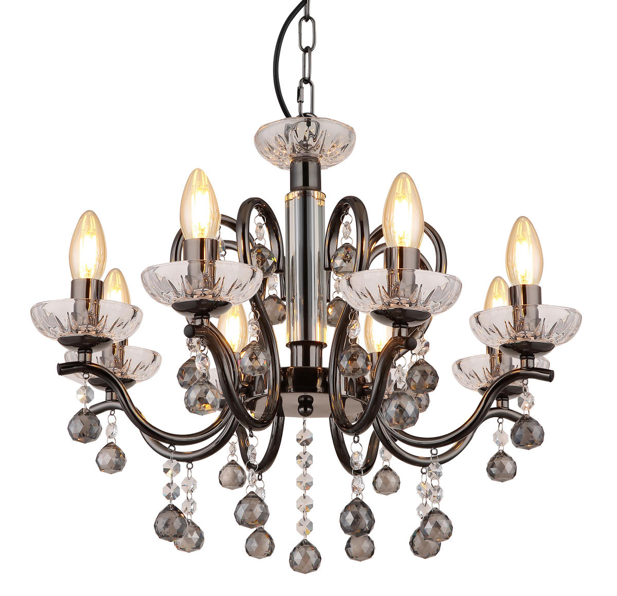 KRONLEUCHTER 52/125 cm    - Klar/Schwarzchrom, Konventionell, Glas/Metall (52/125cm) - Globo