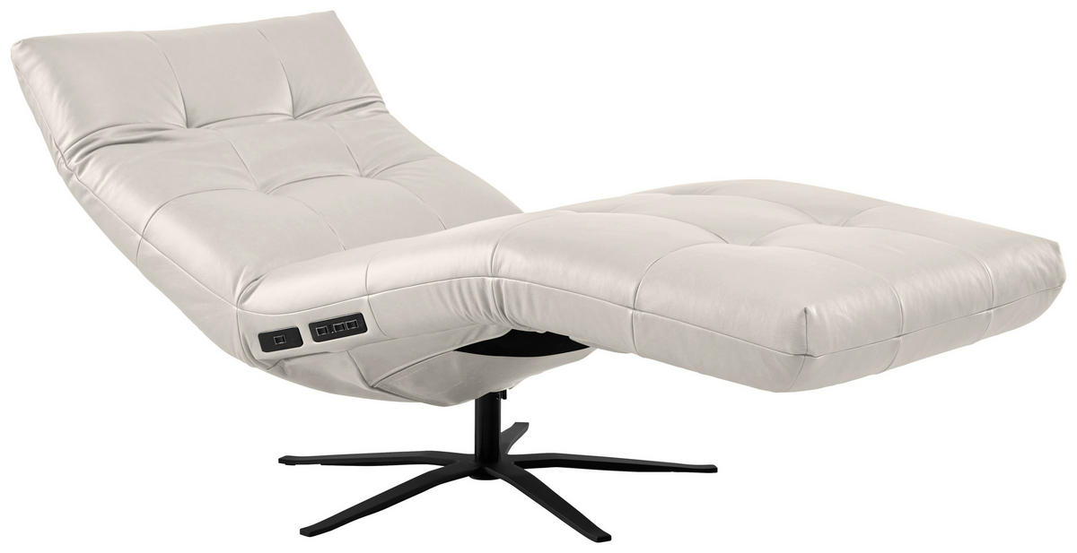 RELAXLIEGE in Echtleder Grau, Hellgrau  - Hellgrau/Schwarz, MODERN, Leder/Metall (82/53-115/156-206cm) - Pure Home Comfort