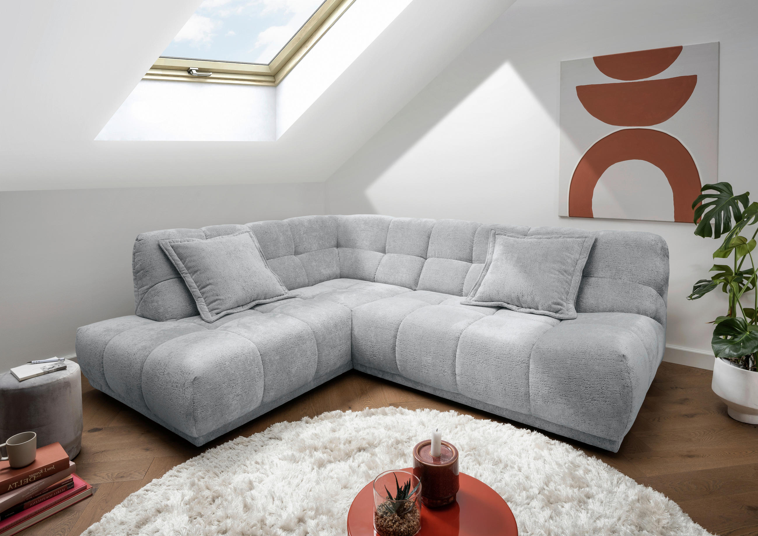 ECKSOFA ITALIA in Chenille Hellblau  203/254 cm  - Schwarz/Hellblau, MODERN, Kunststoff/Textil (203/254cm) - Livetastic