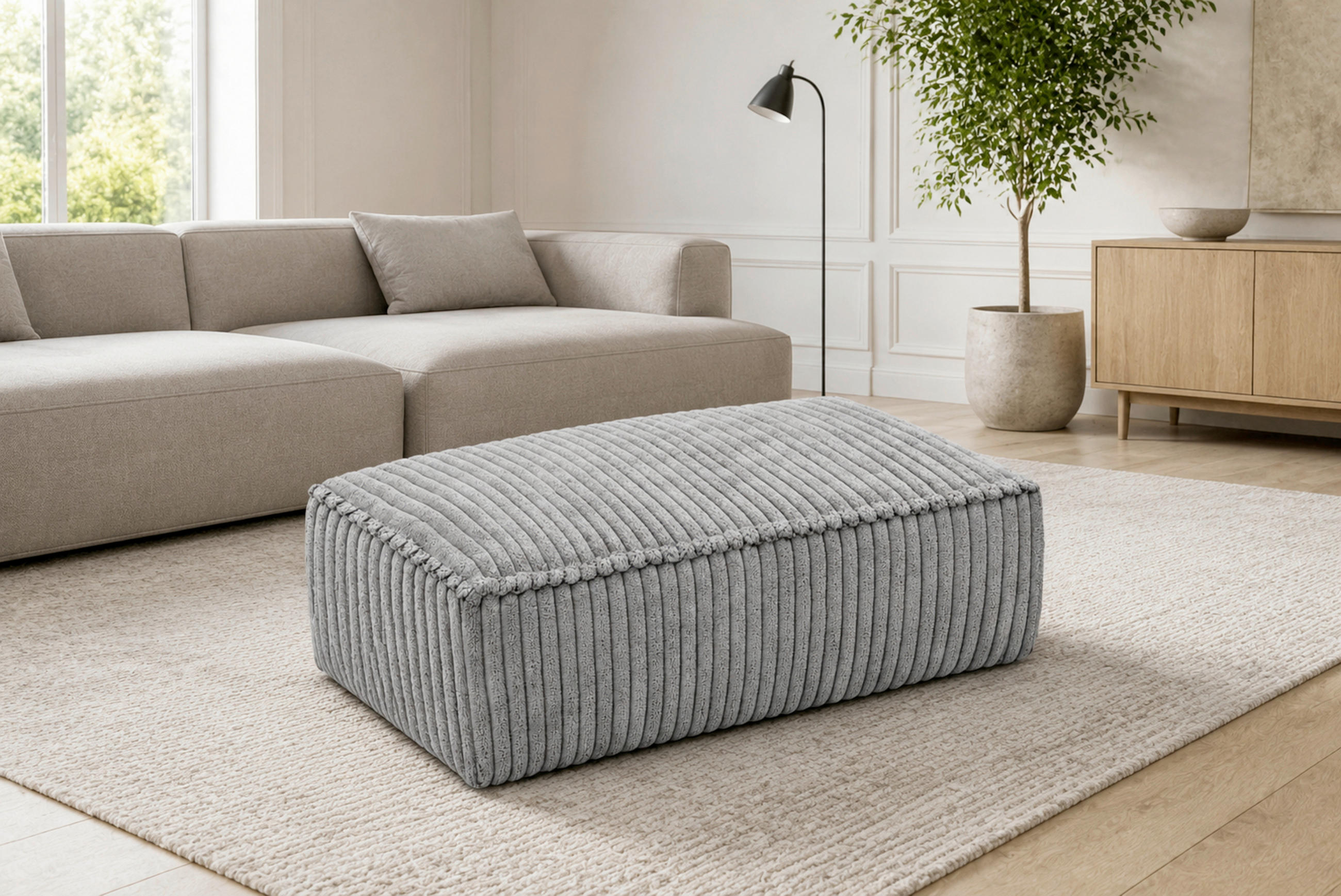 HOCKER Textil, Holzwerkstoff Grau  - Schwarz/Grau, Konventionell, Holzwerkstoff/Kunststoff (105/43/65cm) - Livetastic