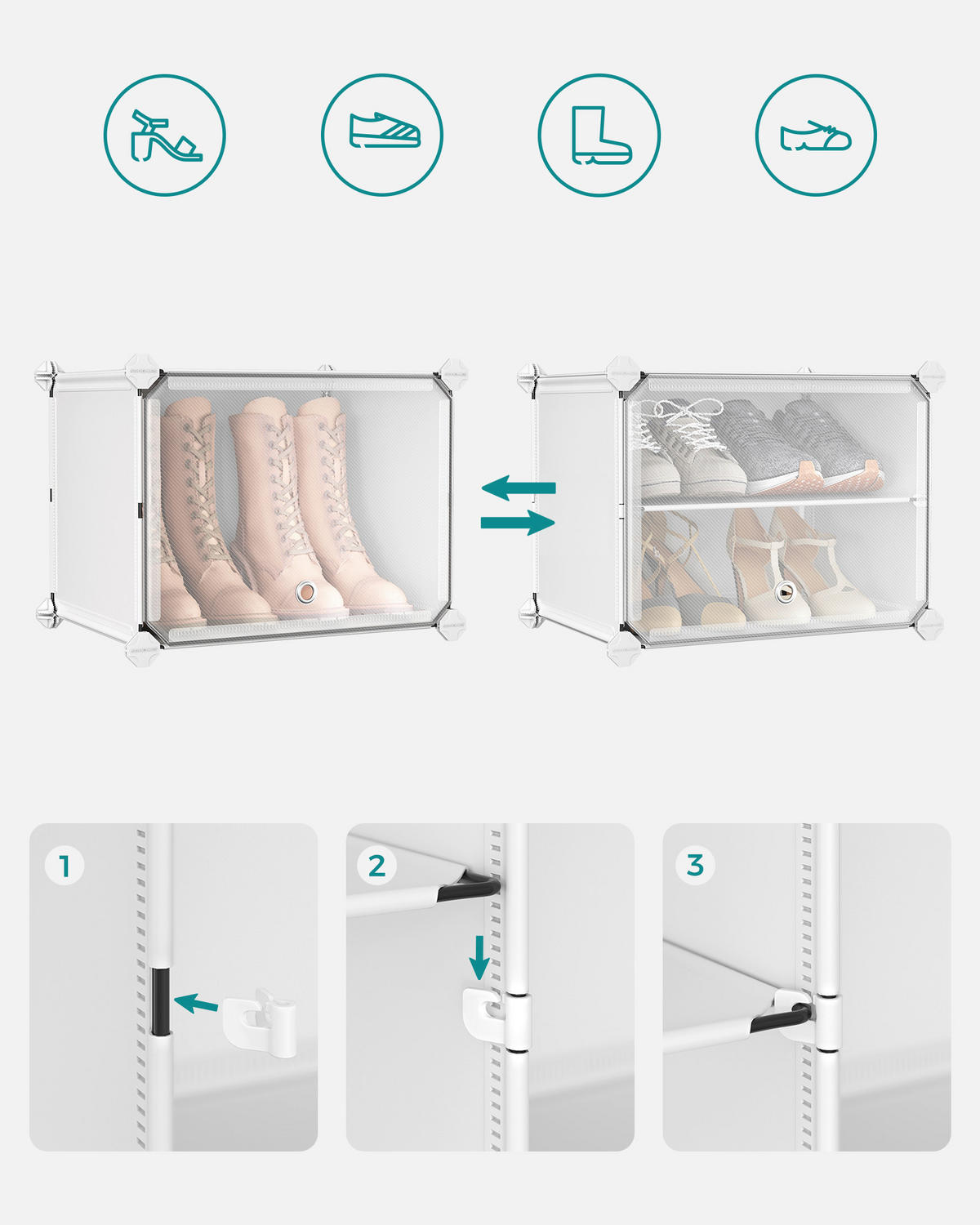 SCHUHREGAL Weiß, Transparent  - Transparent/Weiß, Basics, Kunststoff/Metall (83/156/32cm)