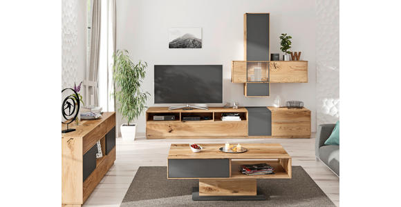COUCHTISCH Eiche massiv Farbglas 115/65/44 cm rechteckig Anthrazit, Eichefarben - Eichefarben/Anthrazit, Natur, Glas/Holz (115/65/44cm) - Waldwelt