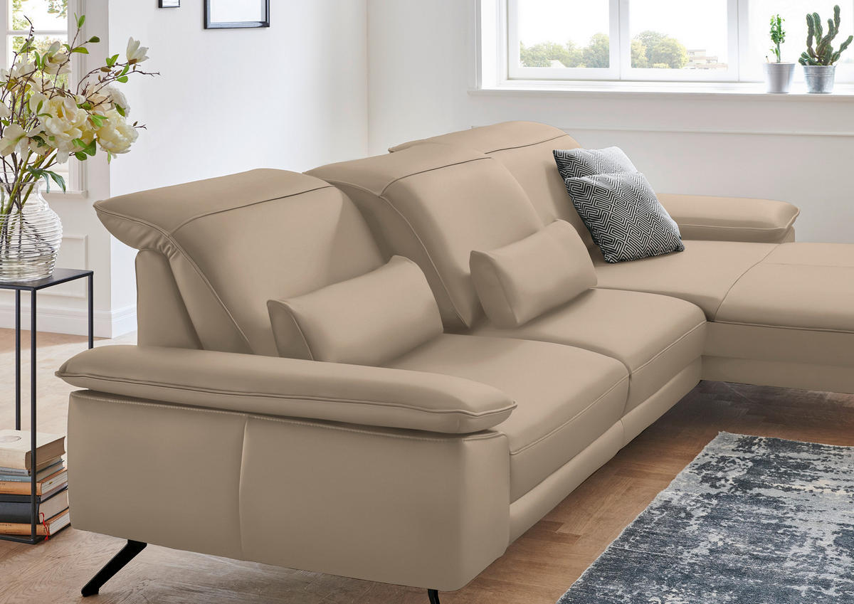 ECKSOFA in Echtleder Hellbraun  - Hellbraun/Schwarz, Design, Leder/Metall (328/193cm) - Dieter Knoll