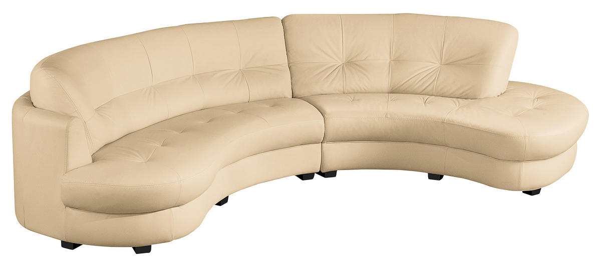 ECKSOFA Beige Echtleder Lederlook  - Beige/Schwarz, Design, Leder/Kunststoff (300/113cm) - Livetastic