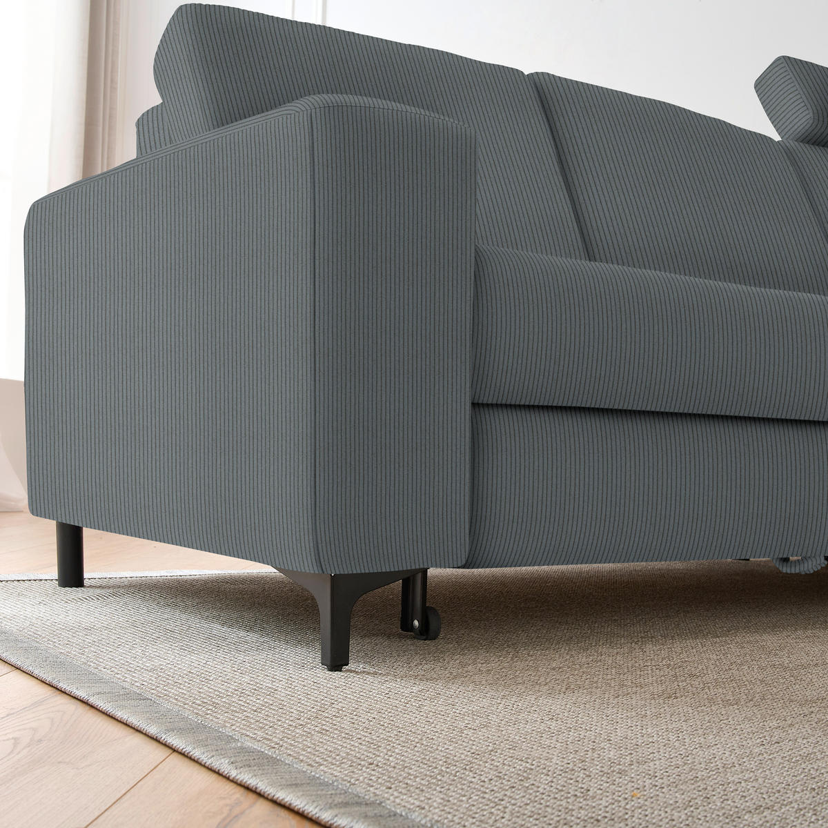 ECKSOFA in Cord Grau  - Schwarz/Grau, Konventionell, Textil/Metall (247/167cm) - Stylife