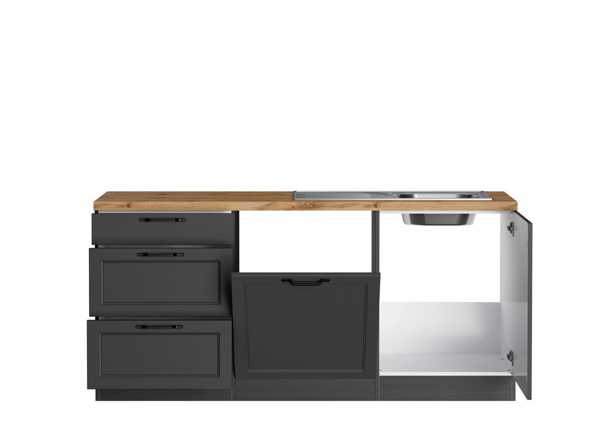 ECKKÜCHE 240/360 cm  in Grau, Eiche Wotan  - Eiche Wotan/Schwarz, LIFESTYLE, Holzwerkstoff/Metall (240/360cm) - Held