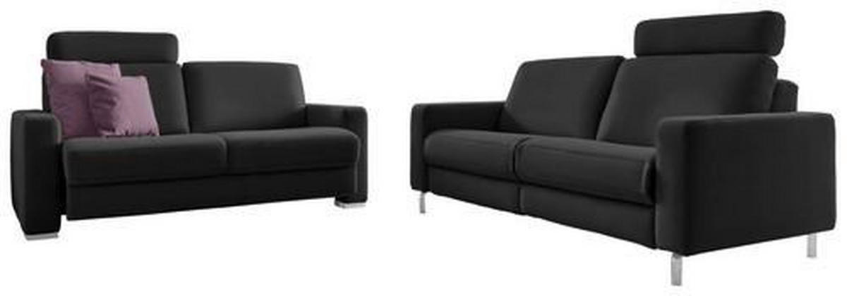SITZGARNITUR in Echtleder Anthrazit  - Edelstahlfarben/Anthrazit, Design, Leder/Metall (218/188/87/95cm) - Valdera
