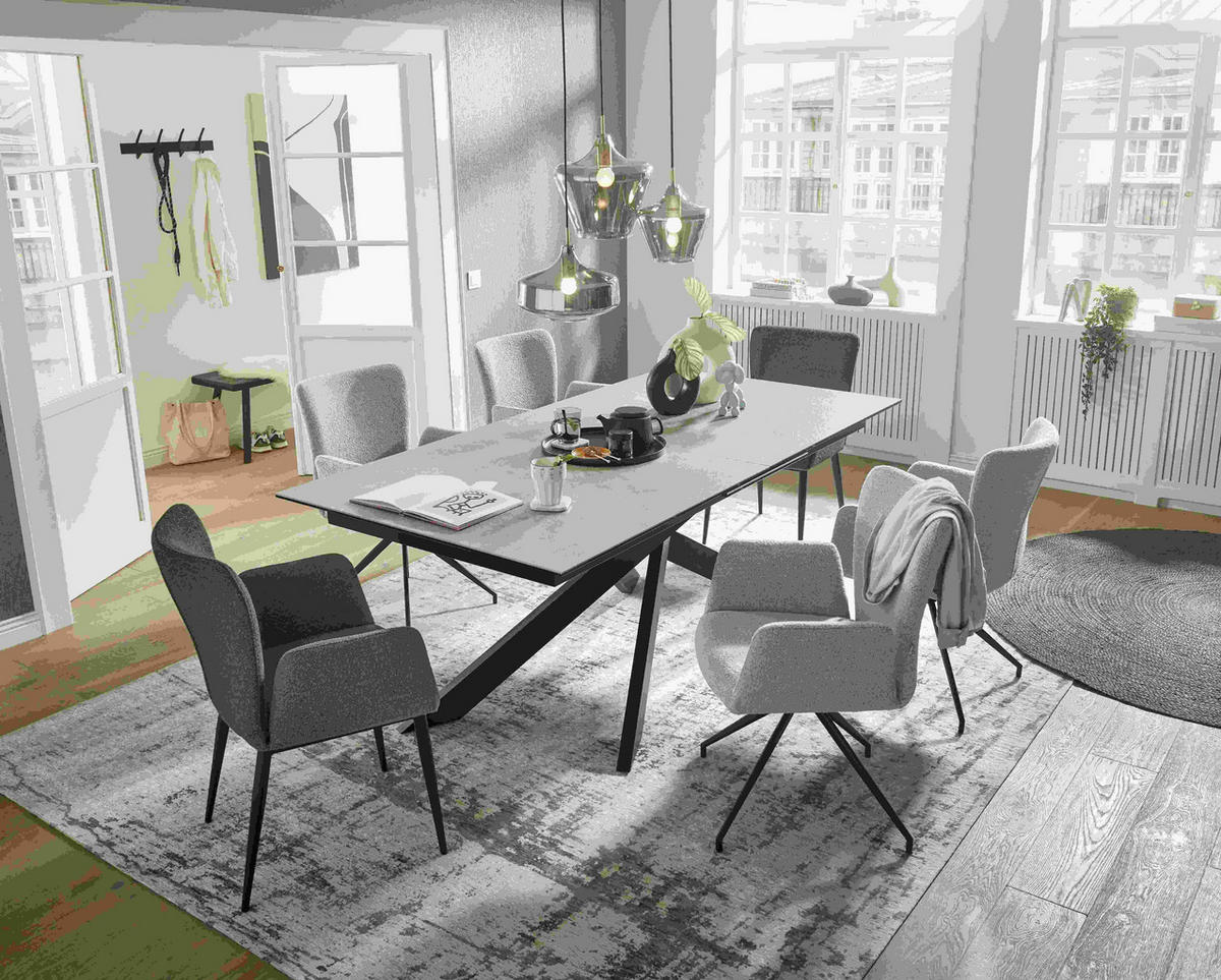 ESSTISCH in Metall, Glas, Keramik 200-250/100/75 cm  - Schwarz/Grau, Design, Glas/Keramik (200-250/100/75cm) - SetOne by Musterring