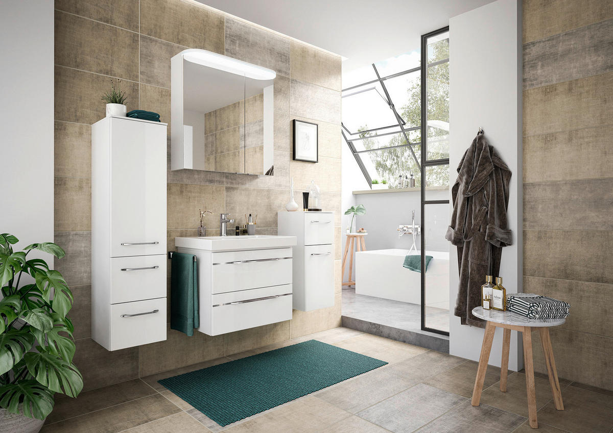 BADEZIMMER 5-teilig  in 148 cm  - Chromfarben/Weiß Hochglanz, KONVENTIONELL, Glas/Keramik (148cm) - Pelipal