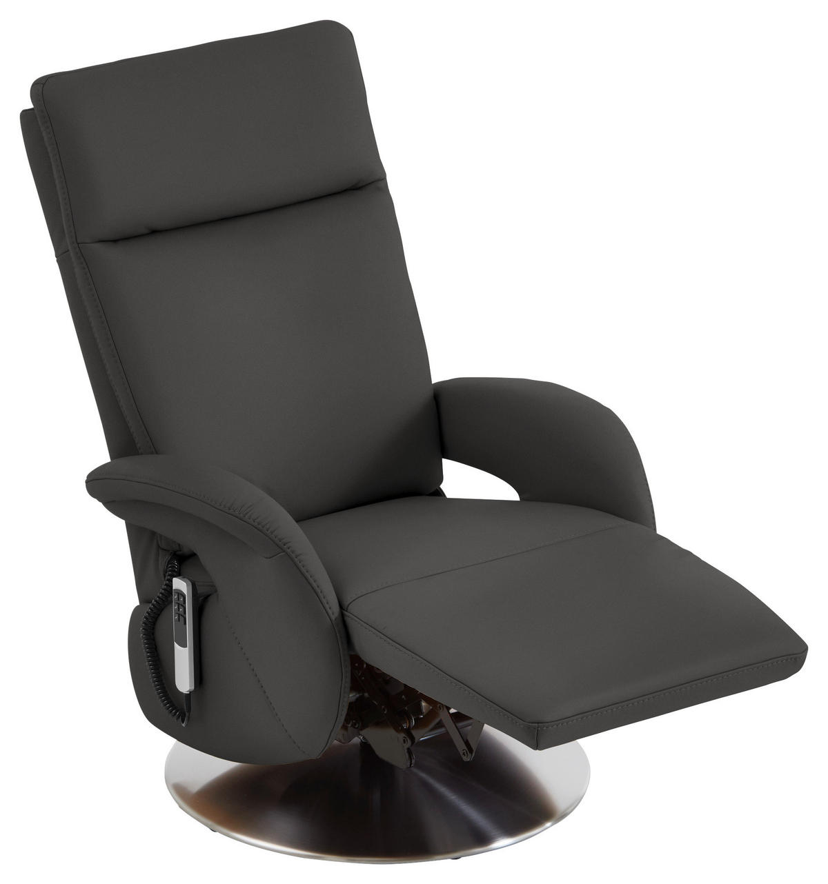 RELAXSESSEL in Leder Grau  - Edelstahlfarben/Grau, Design, Leder/Metall (70/108/80cm) - Cantus