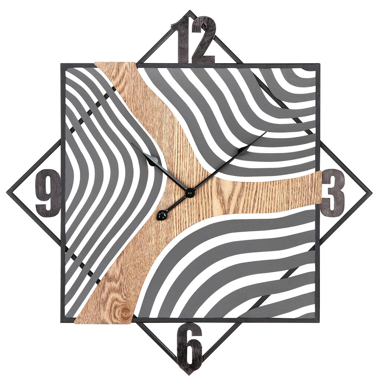 WANDUHR Incavo Grau, Schwarz, Hellbraun 60/4/60 cm  - Hellbraun/Schwarz, LIFESTYLE, Holzwerkstoff/Metall (60/4/60cm)