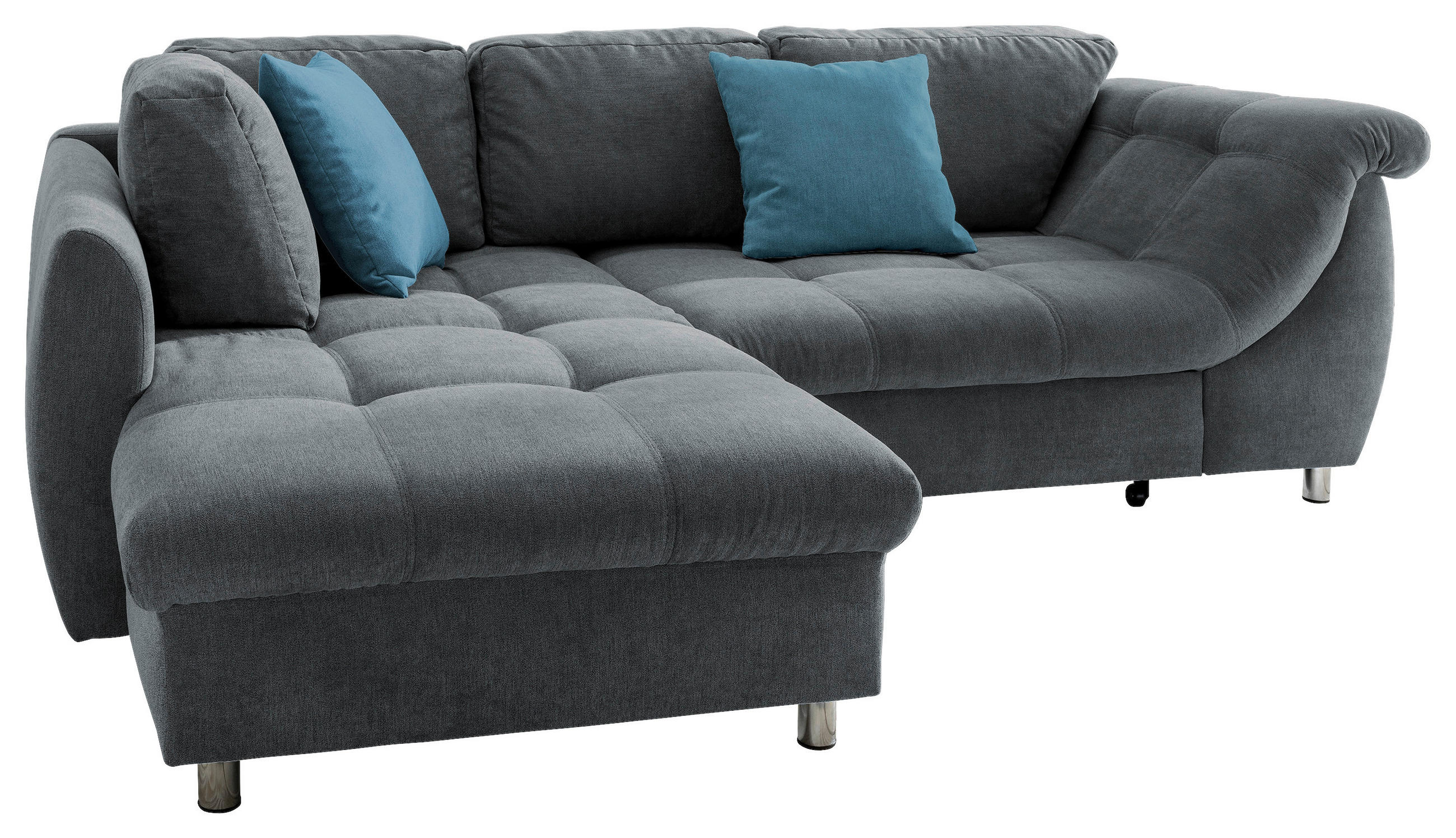 ECKSOFA  in Mikrofaser Anthrazit, Blau  - Chromfarben/Blau, Design, Kunststoff/Textil (190/250cm) - P & B