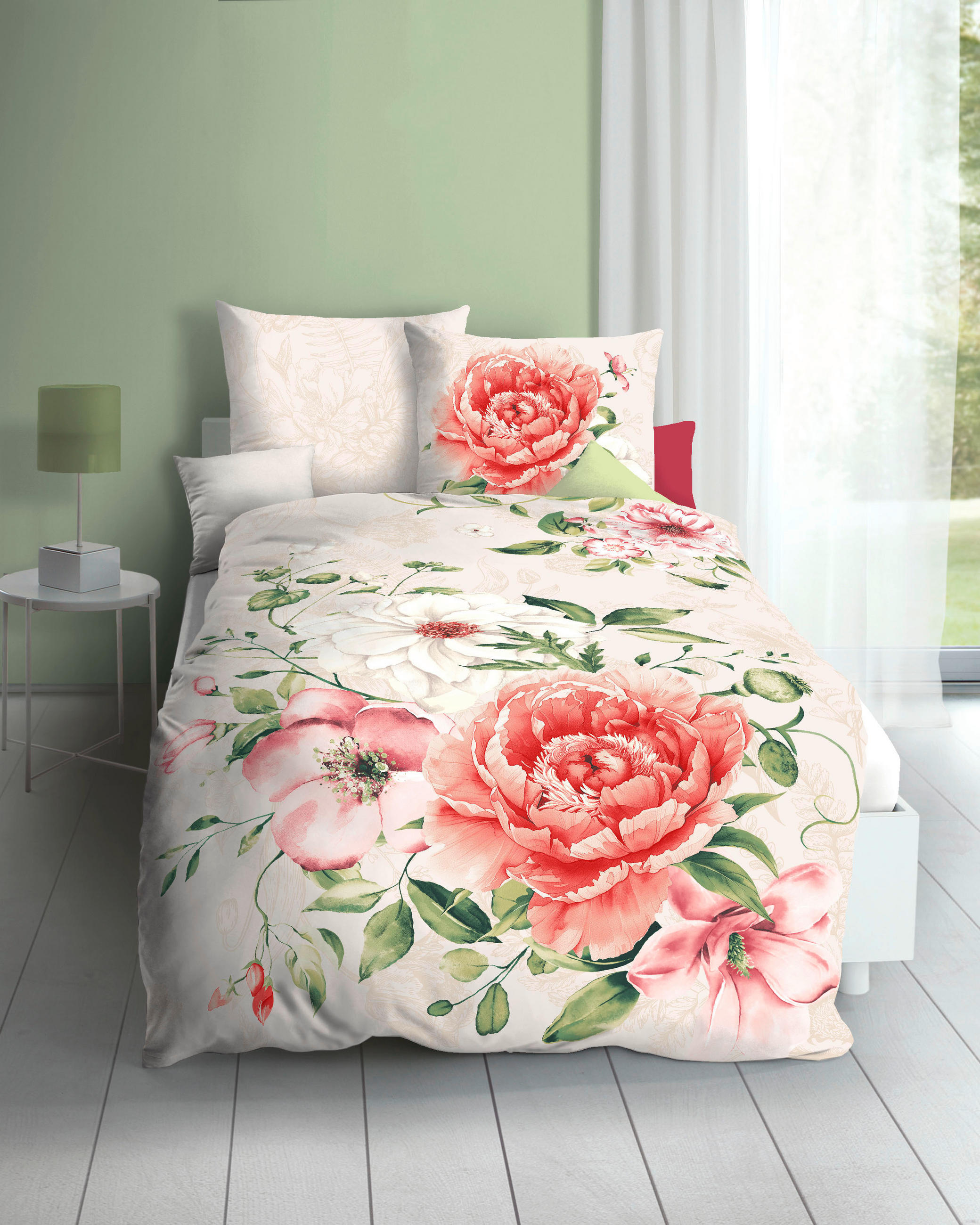 POSTELJNINA Blushing Rose 140/200 cm saten naravne barve - naravne barve, Konvencionalno, tekstil (140/200cm) - Kaeppel