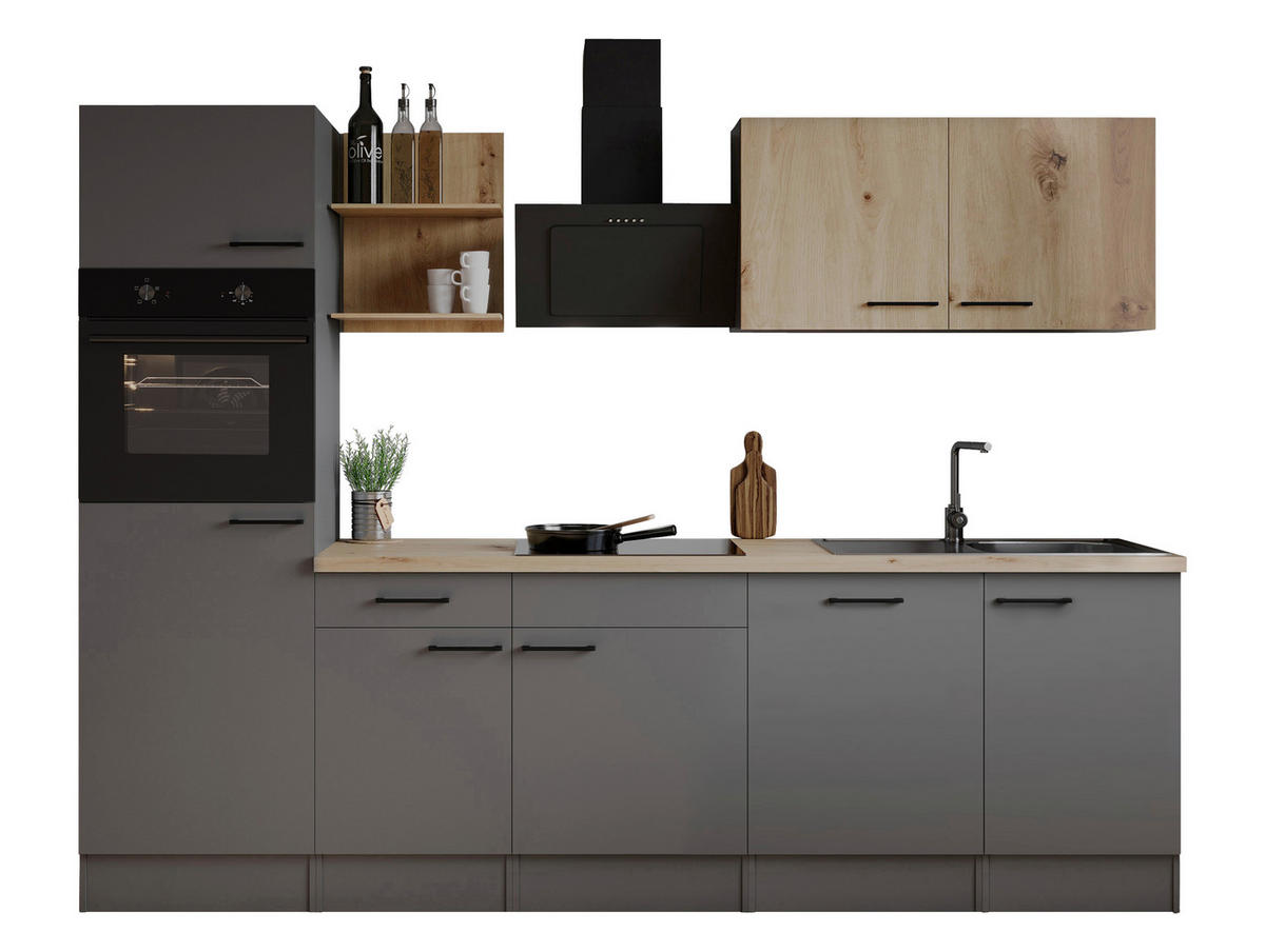 MODULKÖK 280 cm   i grå, ek Artisan  - grå/ek Artisan, Trend, metall/trämaterial (280cm) - Respekta