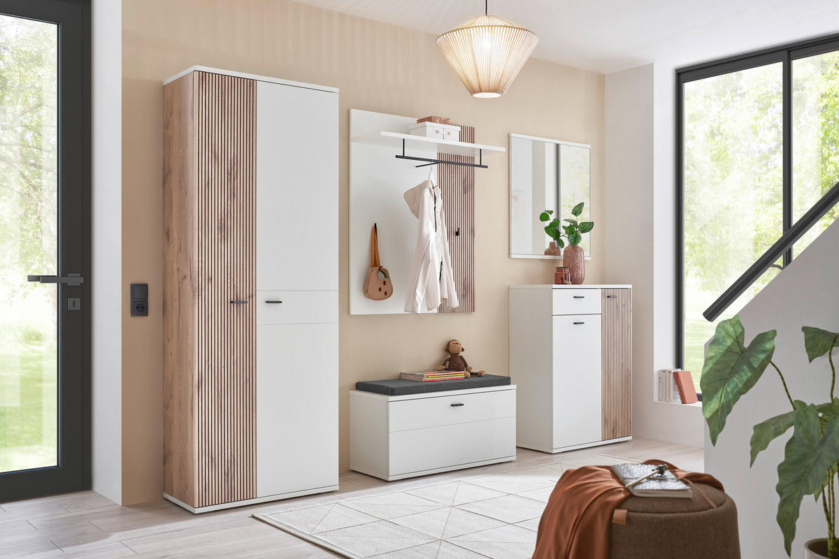 GARDEROBE 5-teilig  in 260/198/37 cm  - Weiss/Eichefarben, Design, Holzwerkstoff (260/198/37cm) - Voleo
