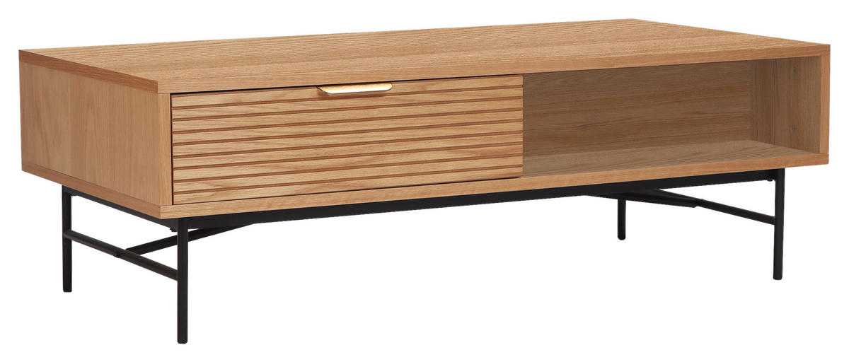 COUCHTISCH Eiche furniert 120/60/40 cm rechteckig Schwarz, Eichefarben  - Eichefarben/Goldfarben, Design, Holz/Holzwerkstoff (120/60/40cm) - Boxxx