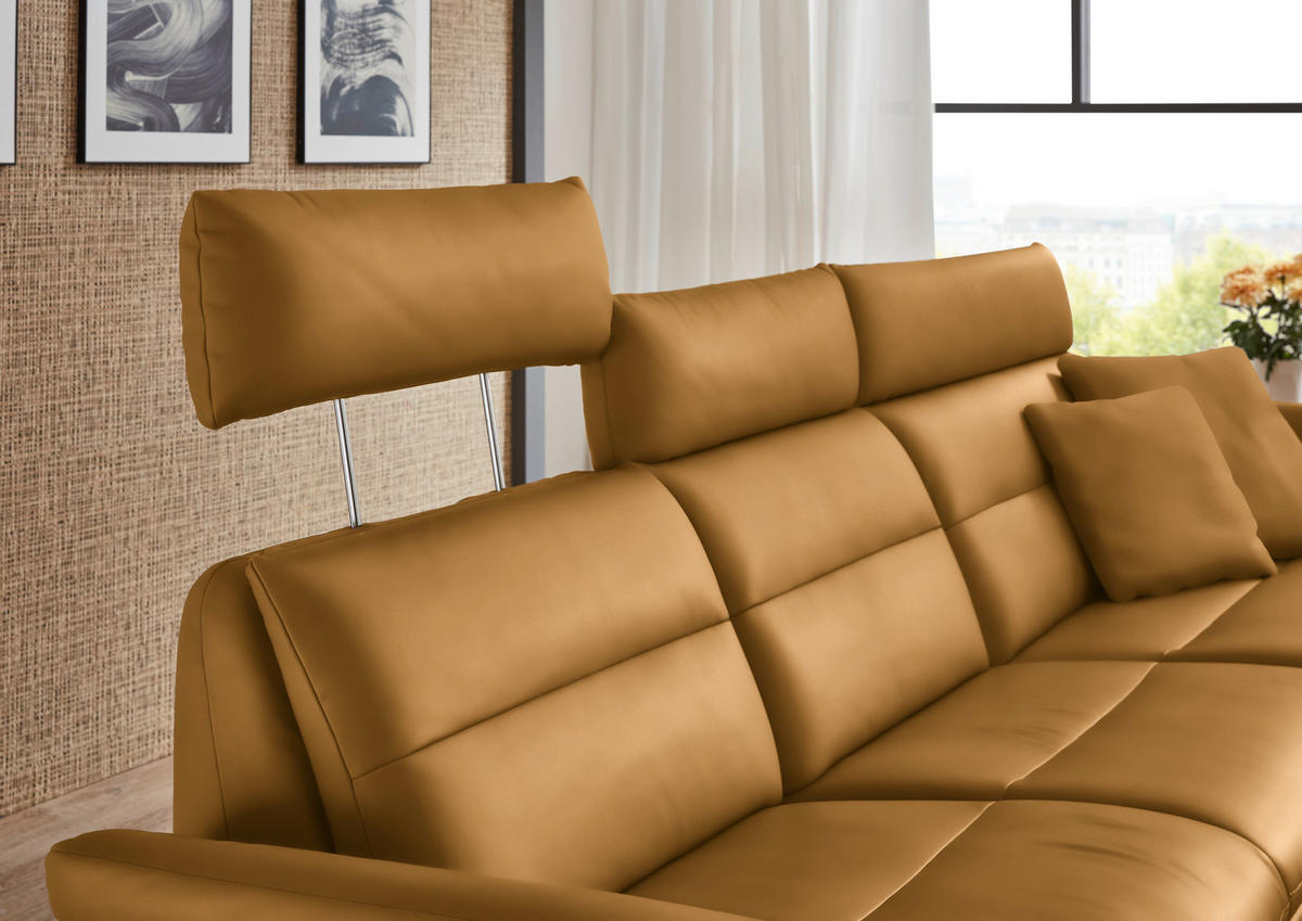 ECKSOFA in Echtleder Currygelb  - Currygelb/Schwarz, Design, Leder/Metall (300/157cm) - Dieter Knoll