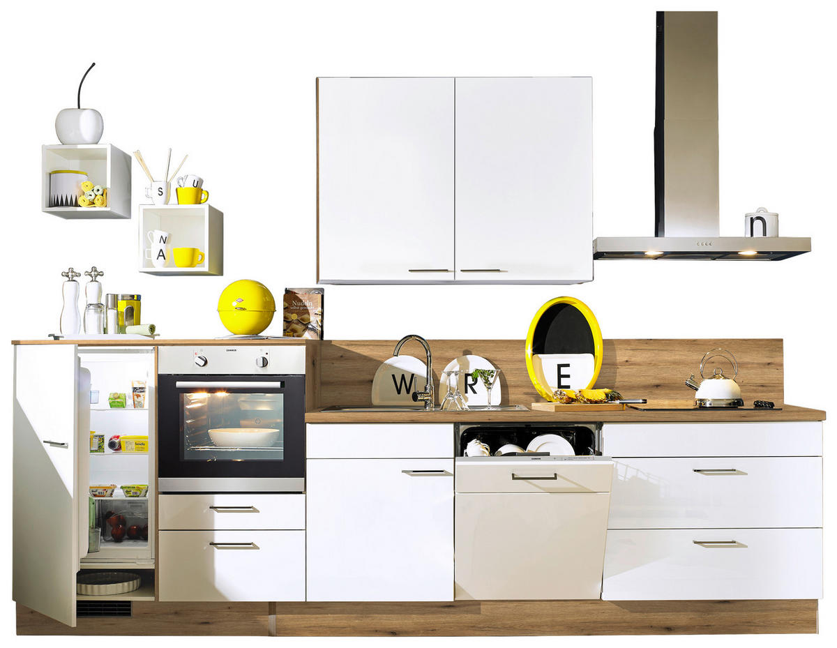 KÜCHENLEERBLOCK 330 cm   in Eichefarben, Weiß Hochglanz  - Eichefarben/Weiß Hochglanz, Design, Holzwerkstoff/Metall (330cm) - Xora