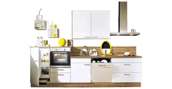 KÜCHENLEERBLOCK 330 cm   in Eichefarben, Weiß Hochglanz  - Eichefarben/Weiß Hochglanz, Design, Holzwerkstoff/Metall (330cm) - Xora