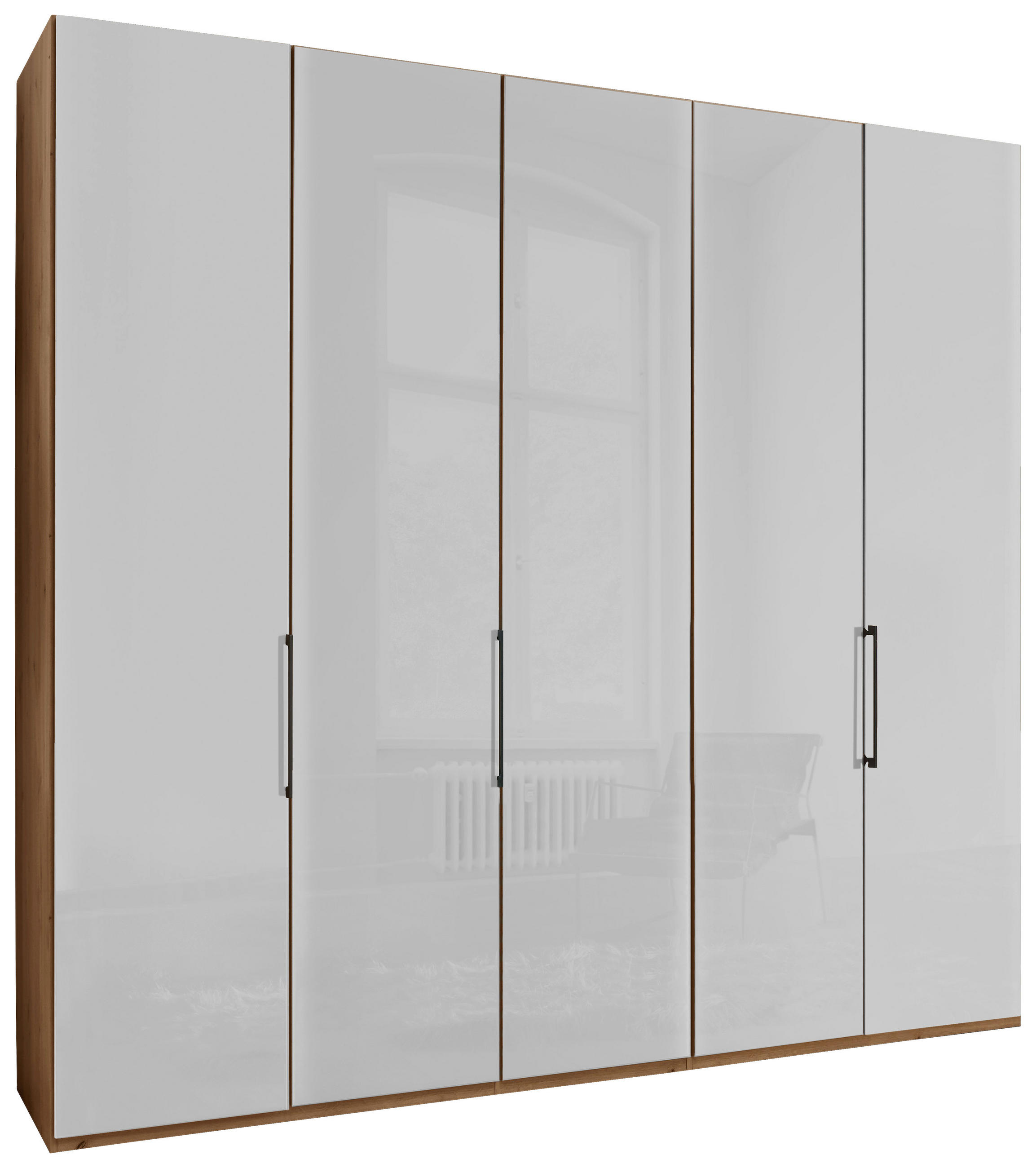 DREHTÜRENSCHRANK 250/216/58 cm 5-türig Weiß, Eiche Bianco  - Schieferfarben/Eiche Bianco, KONVENTIONELL, Glas/Holzwerkstoff (250/216/58cm) - Dieter Knoll