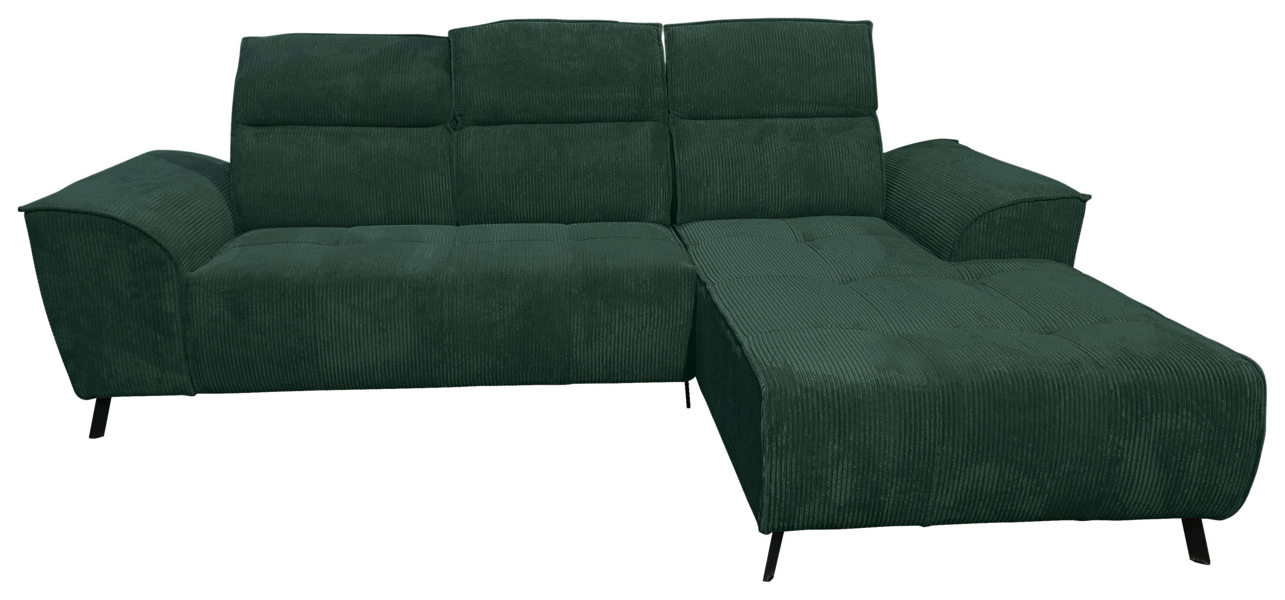 ECKSOFA Dunkelgrün Cord  - Dunkelgrün/Schwarz, KONVENTIONELL, Textil/Metall (290/196cm) - Carryhome