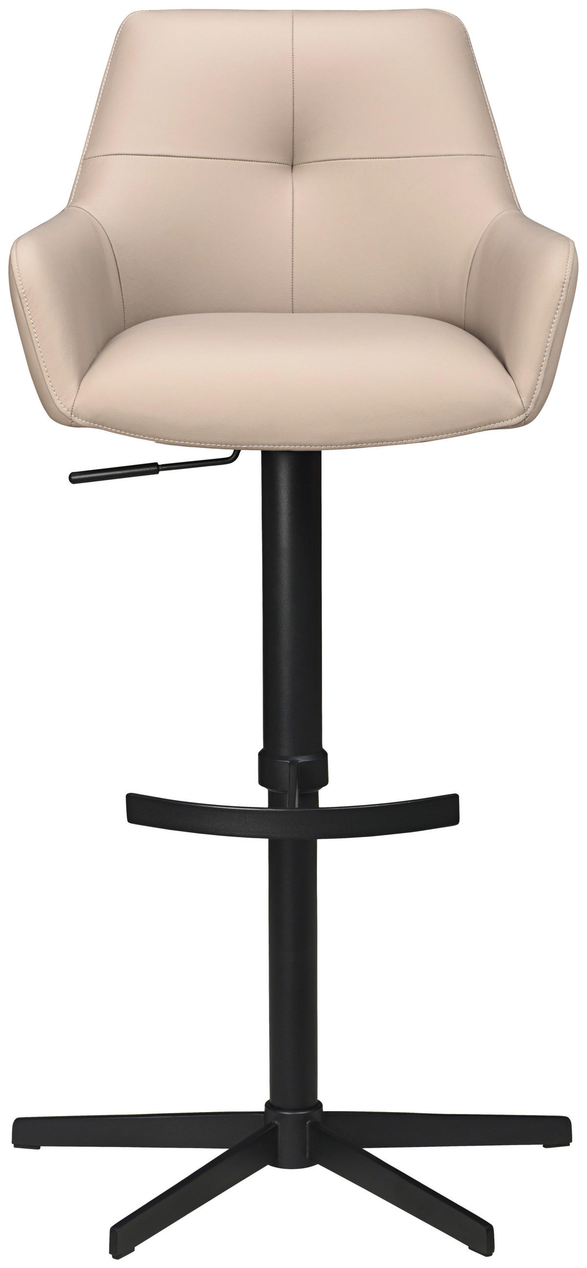 BARHOCKER Echtleder Taupe Eisen Sitzfläche 360° drehbar, inklusive Armlehnen  - Taupe/Schwarz, Design, Leder/Metall (54/99-117/52,5cm) - Novel