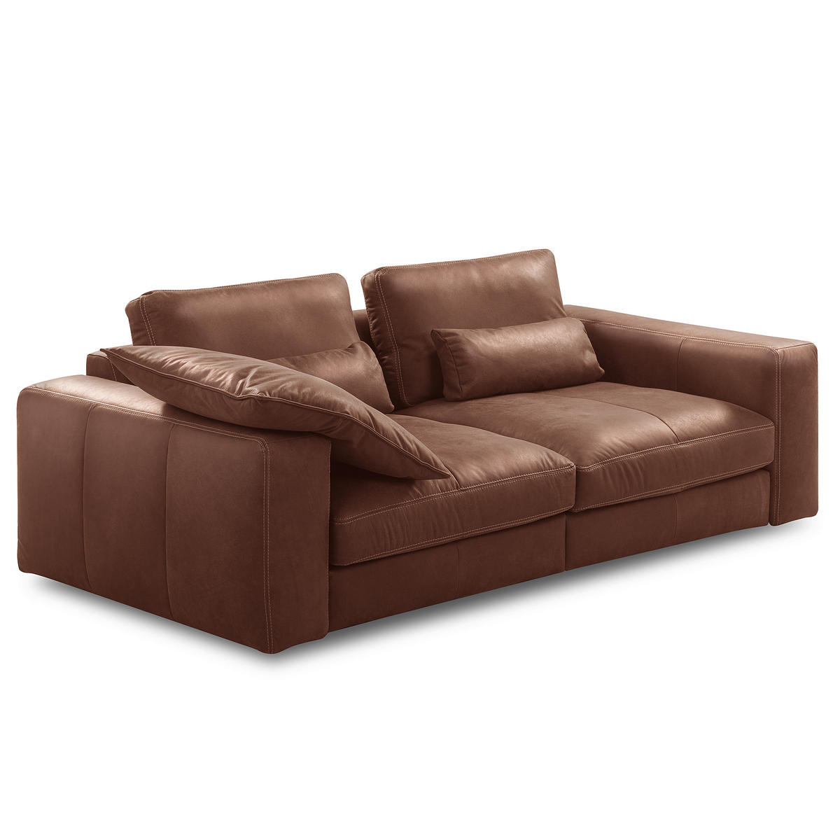 2-SITZER-SOFA  in Echtleder Braun   - Beige/Schwarz, Design, Leder/Kunststoff (240/85/123cm) - Livetastic