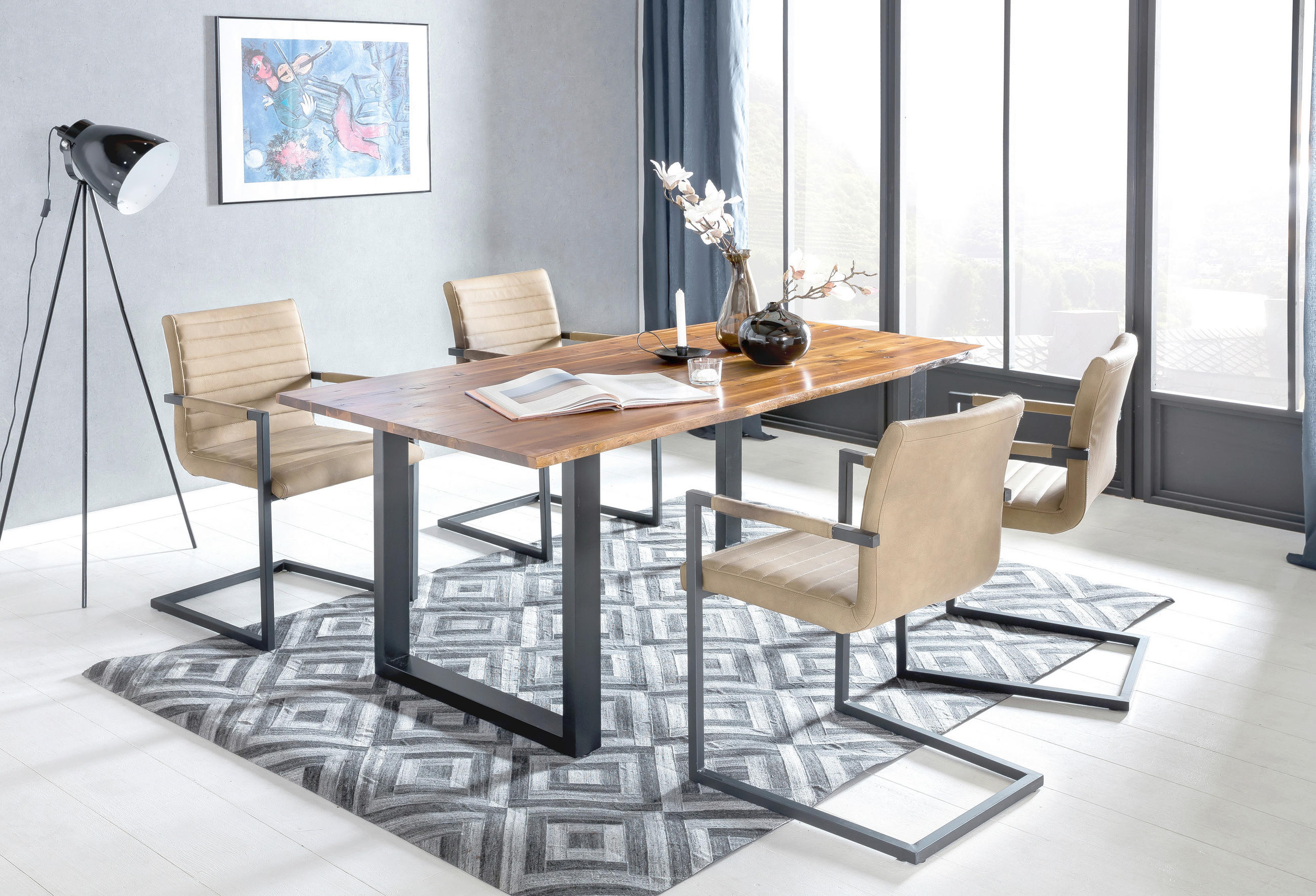 ESSTISCH in Holz 140/80/77 cm  - Cognac/Schwarz, MODERN, Holz/Metall (140/80/77cm) - Livetastic