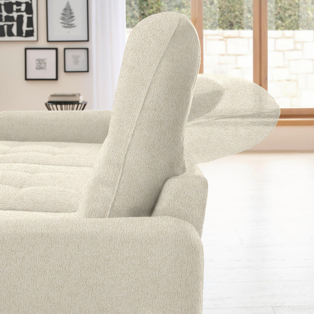 ECKSOFA Creme Chenille  - Creme/Schwarz, KONVENTIONELL, Textil/Metall (190/254cm) - Livetastic
