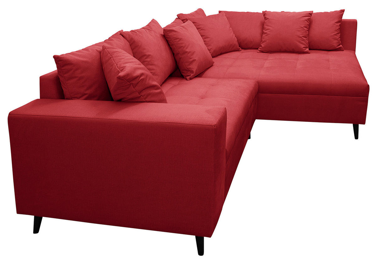 Ecksofa inkl. Hocker in Mikrofaser Rot  - Rot/Schwarz, Design, Holz/Textil (247/174cm) - MID.YOU