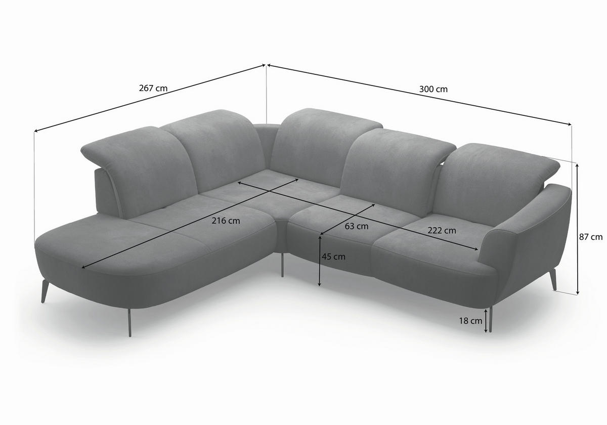 ECKSOFA in Chenille Silberfarben  267/300 cm  - Silberfarben/Schwarz, KONVENTIONELL, Textil/Metall (267/300cm) - Sit & More