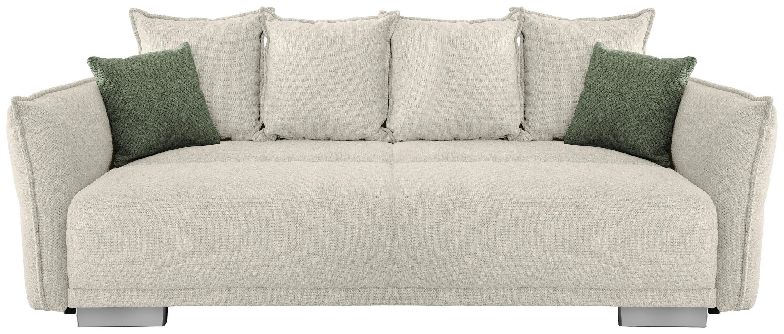 BIGSOFA in Chenille Beige  - Chromfarben/Dunkelgrün, Modern, Kunststoff/Textil (242/71/90/131cm) - Livetastic
