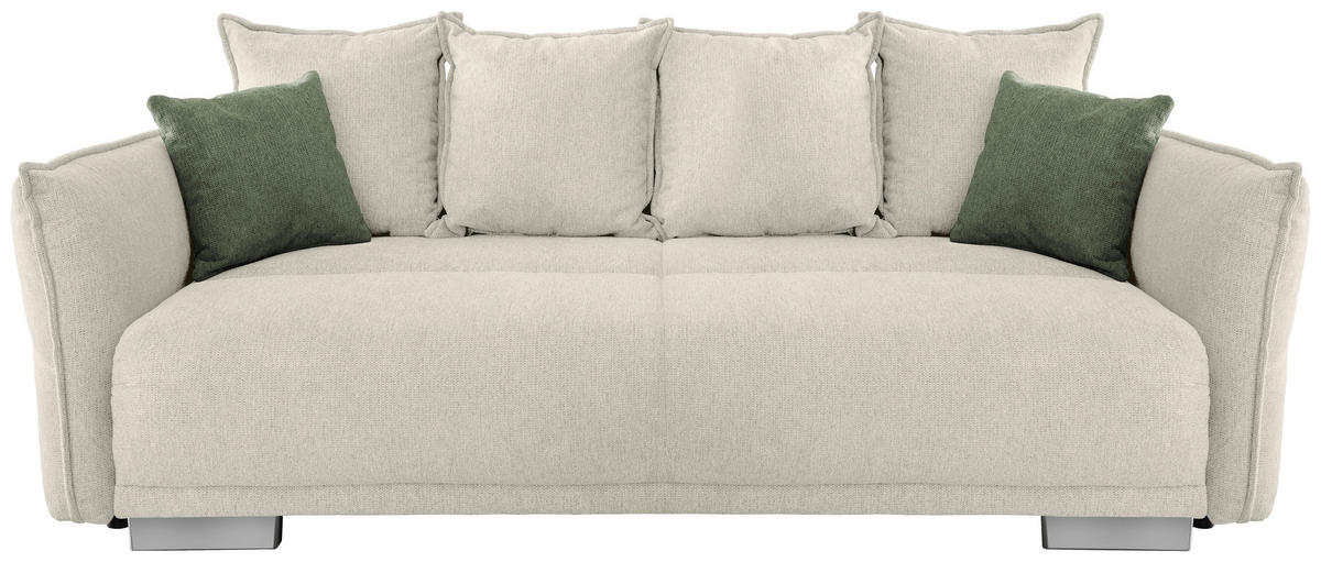 BIGSOFA in Chenille Beige  - Chromfarben/Dunkelgrün, Modern, Kunststoff/Textil (242/71/90/131cm) - Livetastic