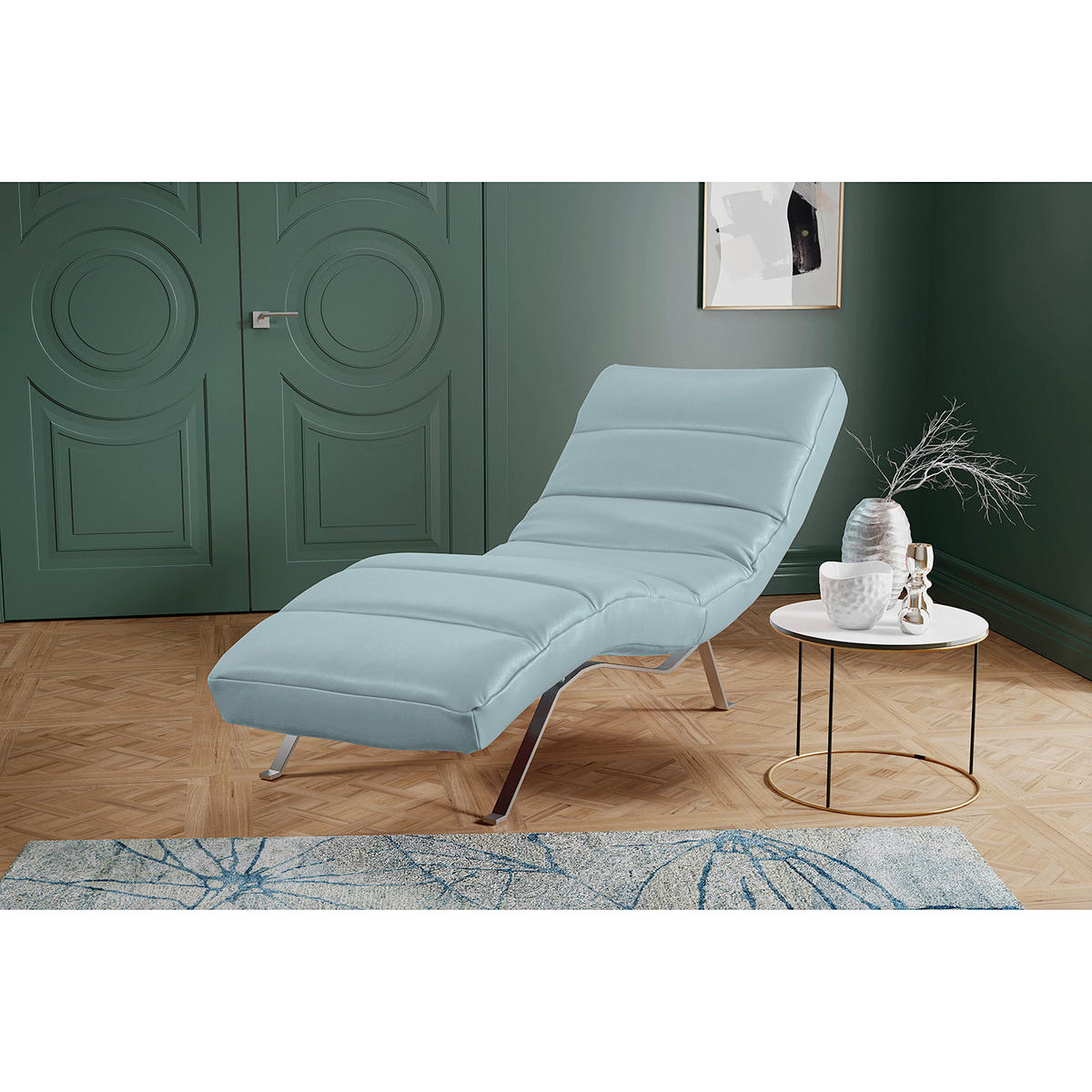 RELAXLIEGE in Echtleder Blaugrau  - Silberfarben/Blaugrau, Design, Leder/Metall (65/65-95/171cm) - Livetastic