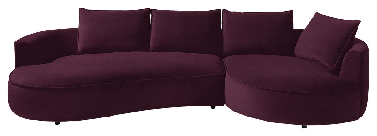 BIGSOFA in Samt Brombeere  - Brombeere/Schwarz, Design, Kunststoff/Textil (322/66/154cm) - home24