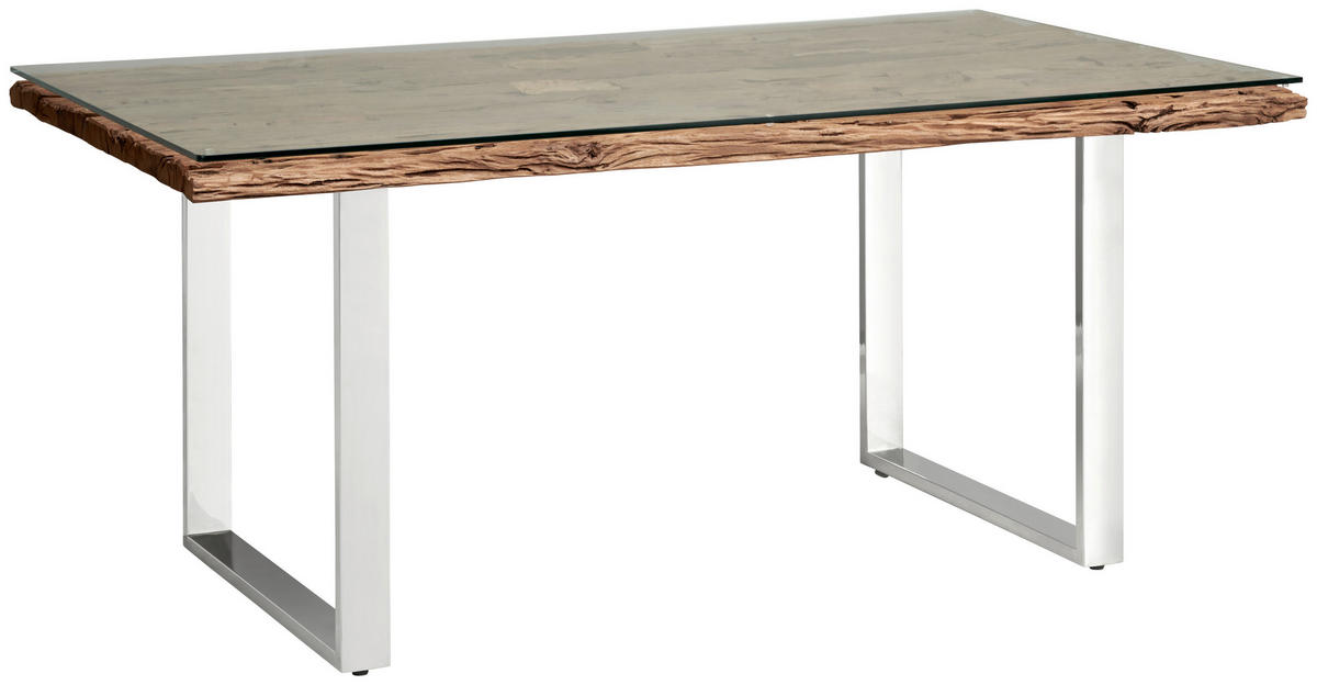 ESSTISCH in Holz, Metall, Glas  - Edelstahlfarben/Naturfarben, LIFESTYLE, Glas/Holz (180/76/100cm) - Livetastic