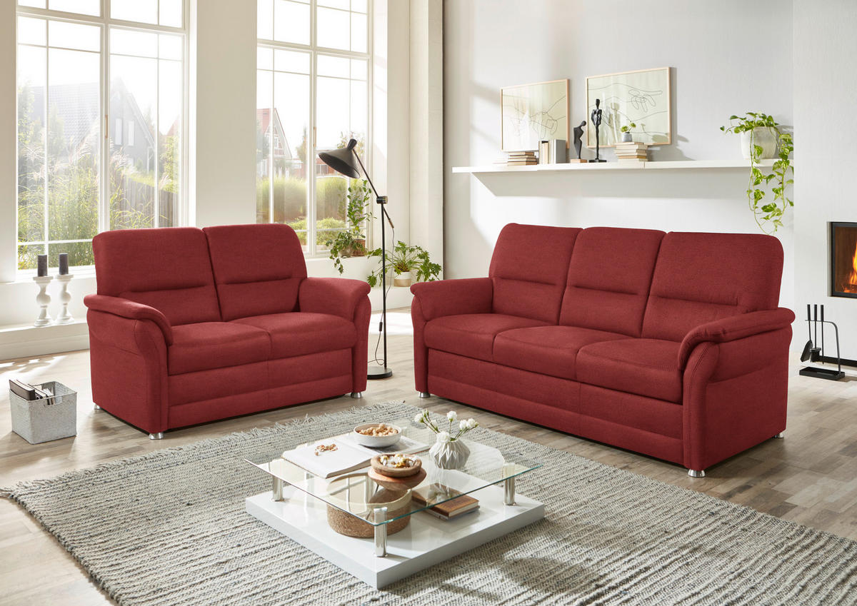 SITZGARNITUR Mikrofaser Rotbraun  - Rotbraun/Alufarben, KONVENTIONELL, Textil/Metall (192/96/89cm) - Beldomo Comfort